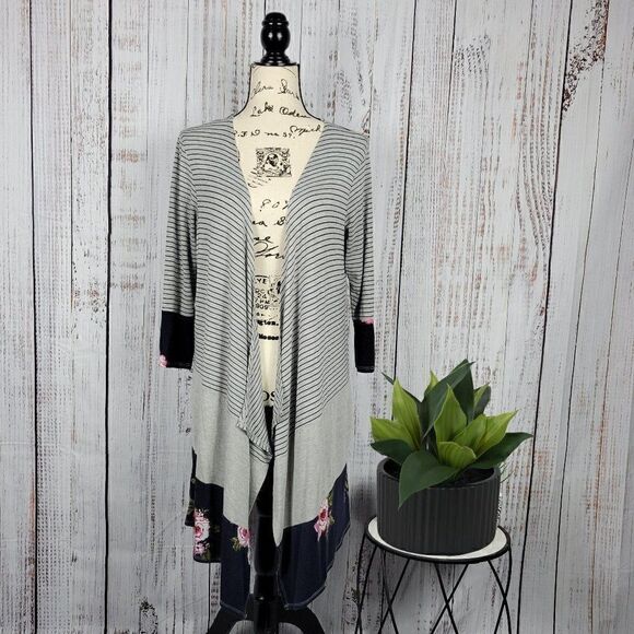 Maurices Color Block Floral Striped Medium Long Flowy Loose Fit Cardigan Shawl - Picture 1 of 8